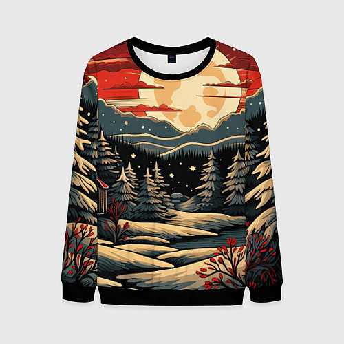 Мужской свитшот Зимнее настроение новогодний рисунок / 3D-Черный – фото 1