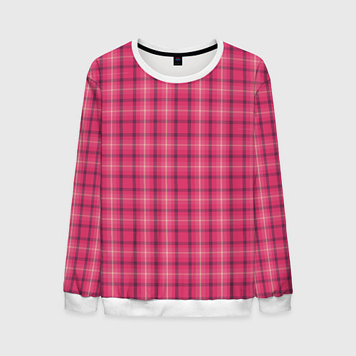 Мужской свитшот Розовая клетка классическая / 3D-Белый – фото 1