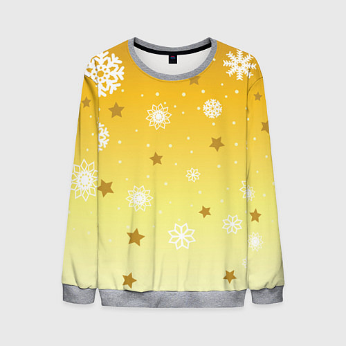 Мужской свитшот Снежинки и звезды на желтом / 3D-Меланж – фото 1