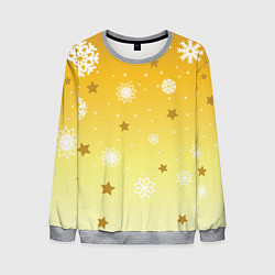 Свитшот мужской Снежинки и звезды на желтом, цвет: 3D-меланж