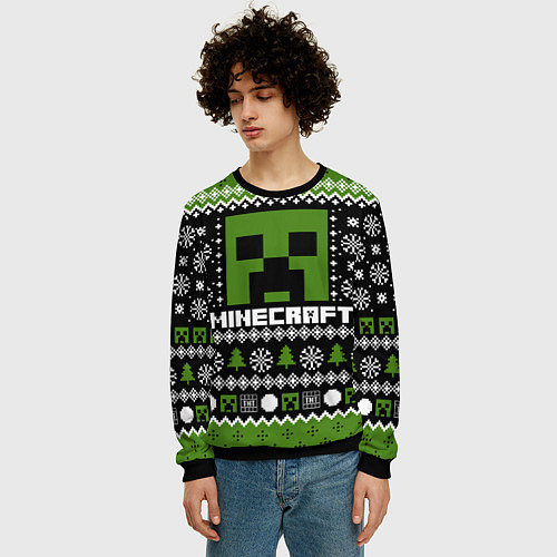 Мужской свитшот Minecraft christmas sweater / 3D-Черный – фото 3