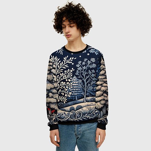 Мужской свитшот Ледяные узоры нового года / 3D-Черный – фото 3