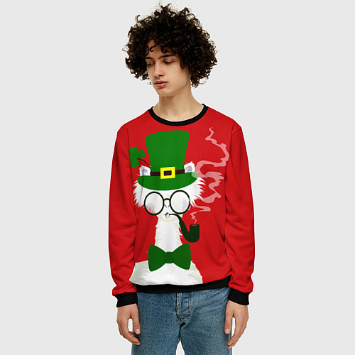 Мужской свитшот Лама - альпака в день Патрика / 3D-Черный – фото 3