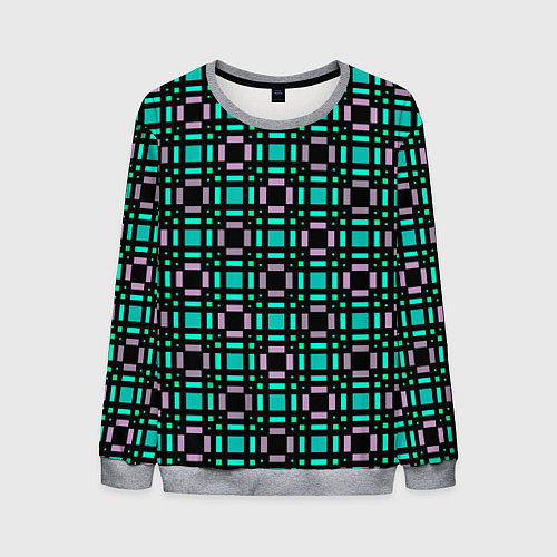 Мужской свитшот Зелено-сиреневый с черный клетчатый узор / 3D-Меланж – фото 1