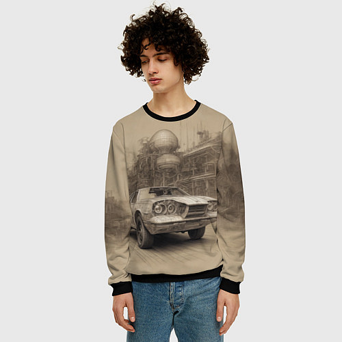 Мужской свитшот Скетч футуристичного спорткара / 3D-Черный – фото 3
