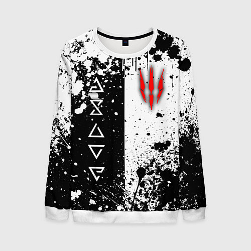 Мужской свитшот Ведьмак - знаки и брызги / 3D-Белый – фото 1