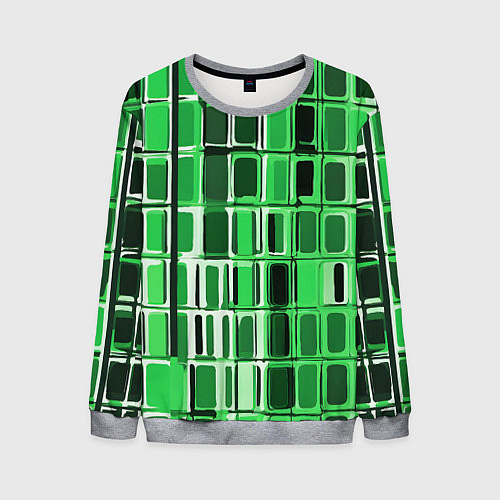 Мужской свитшот Зелёные прямоугольники / 3D-Меланж – фото 1