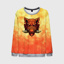 Свитшот мужской Огненный дикий кабан на фоне пламени, цвет: 3D-меланж