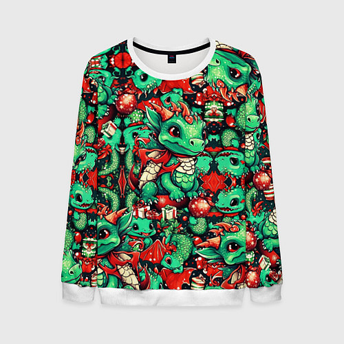 Мужской свитшот Зелёный деревянный дракончик / 3D-Белый – фото 1