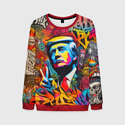 Свитшот мужской Дональд Трамп - граффити - нейросеть, цвет: 3D-красный