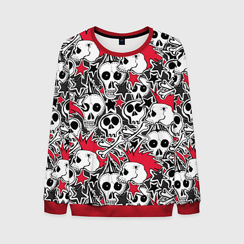 Мужской свитшот Черепа и звезды / 3D-Красный – фото 1