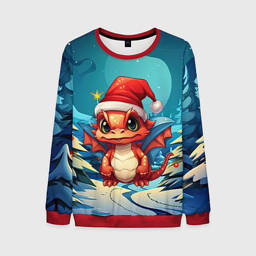 Мужской свитшот Маленький новогодний милый дракошка 2024 / 3D-Красный – фото 1