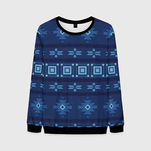 Мужской свитшот Blue tribal geometric / 3D-Черный – фото 1