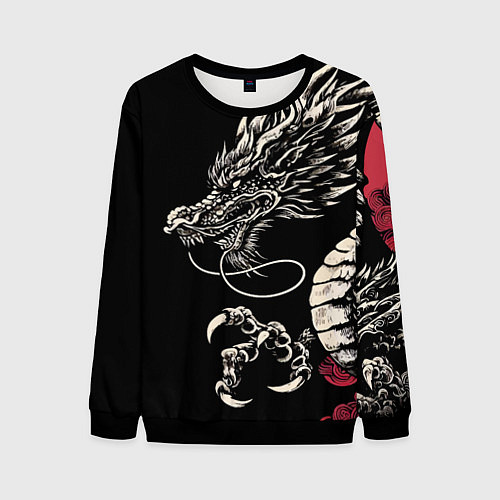 Мужской свитшот Japanese dragon - irezumi - art / 3D-Черный – фото 1