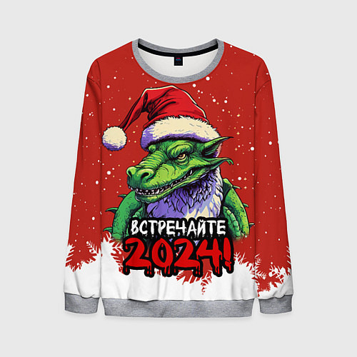 Мужской свитшот Встречайте 2024 год зеленого дракона / 3D-Меланж – фото 1