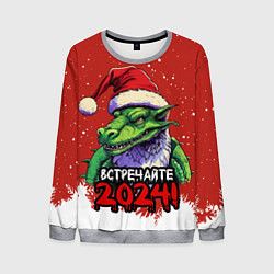 Мужской свитшот Встречайте 2024 год зеленого дракона