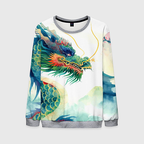Мужской свитшот Japanese dragon - watercolor art / 3D-Меланж – фото 1