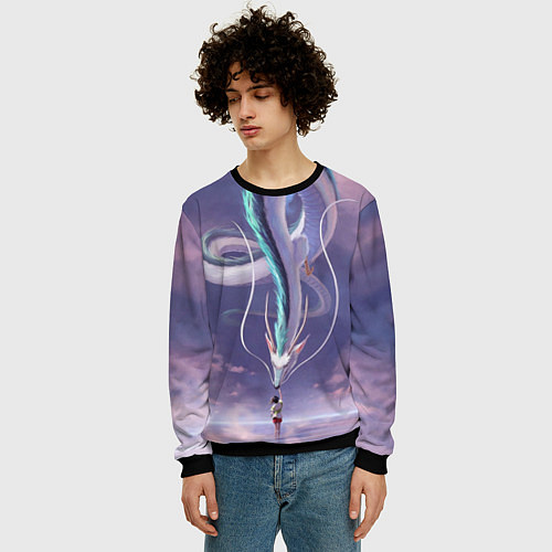 Мужской свитшот Унесенные призраками- дракон и девочка / 3D-Черный – фото 3