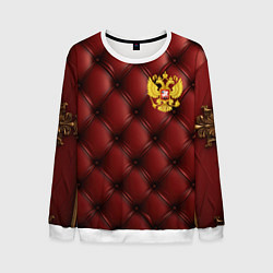 Мужской свитшот Золотой герб России на красном кожаном фоне