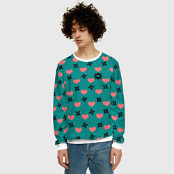 Свитшот мужской Бирюза и розовый: сердца и сюрикены, цвет: 3D-белый — фото 2