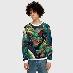Свитшот мужской Два Японских дракона - ирезуми, цвет: 3D-белый — фото 2