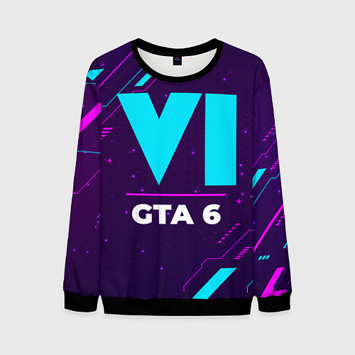 Мужской свитшот Символ GTA 6 в неоновых цветах на темном фоне / 3D-Черный – фото 1