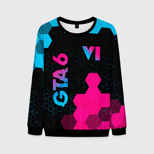 Мужской свитшот GTA 6 - neon gradient вертикально / 3D-Черный – фото 1