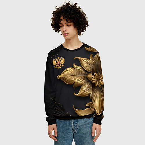 Мужской свитшот Золотой герб России / 3D-Черный – фото 3