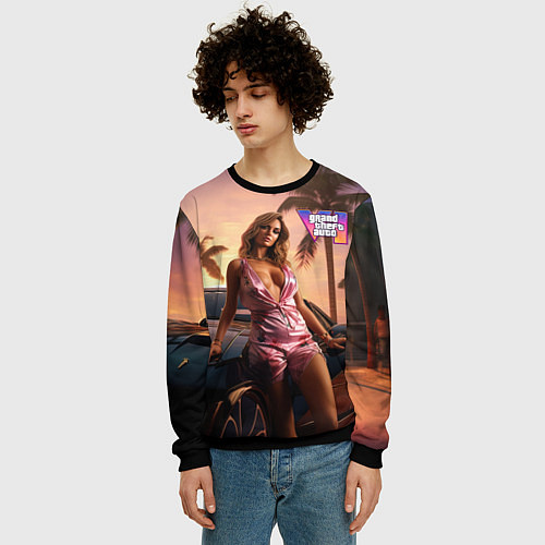 Мужской свитшот GTA 6 girl / 3D-Черный – фото 3