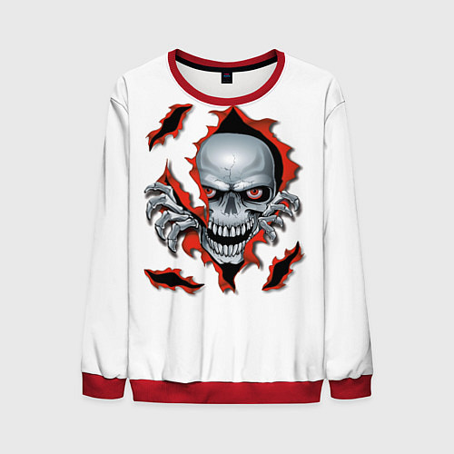 Мужской свитшот Череп из дыры - иллюзия / 3D-Красный – фото 1