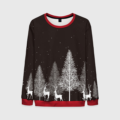 Мужской свитшот Олени в лесу / 3D-Красный – фото 1
