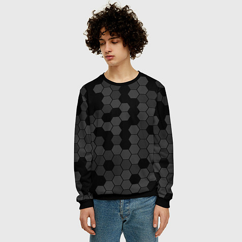 Мужской свитшот Камуфляж гексагон черный / 3D-Черный – фото 3