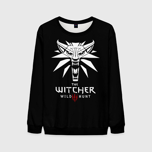 Мужской свитшот The Witcher белое лого гейм / 3D-Черный – фото 1