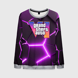 Свитшот мужской GTA 6 лого на фоне разлома фиолетовых плит, цвет: 3D-меланж