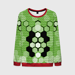 Свитшот мужской Зелёная кибер броня hexagons, цвет: 3D-красный