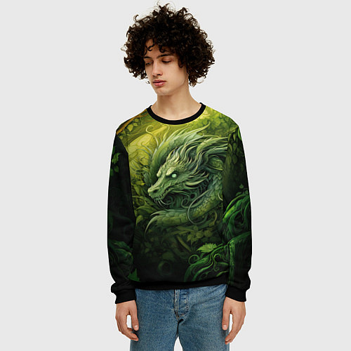 Мужской свитшот Зеленый лесной дракон 2024 / 3D-Черный – фото 3