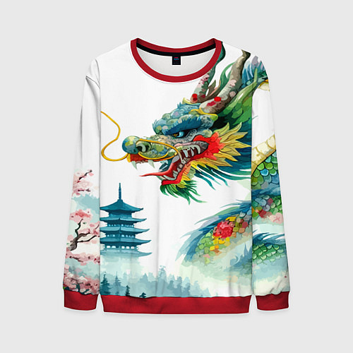 Мужской свитшот Japanese watercolor dragon - art / 3D-Красный – фото 1