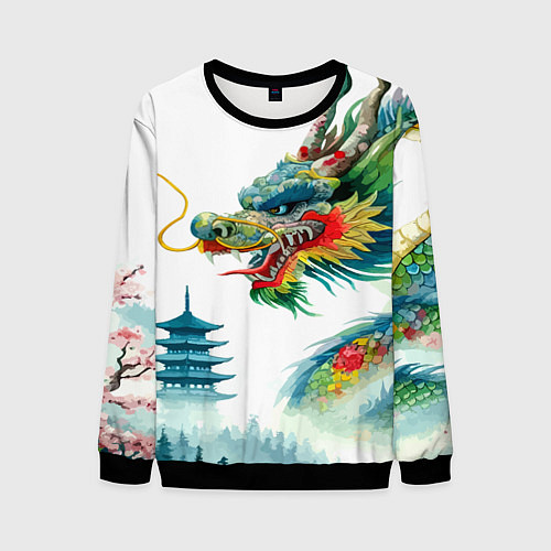 Мужской свитшот Japanese watercolor dragon - art / 3D-Черный – фото 1