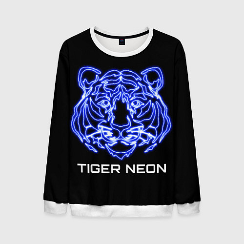 Мужской свитшот Tiger neon art / 3D-Белый – фото 1