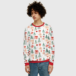 Свитшот мужской Акварельные елочки и подарки, цвет: 3D-красный — фото 2