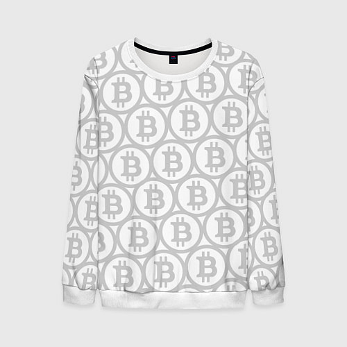 Мужской свитшот Биткоин патерн на белом фоне / 3D-Белый – фото 1