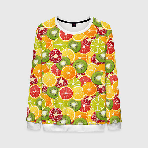 Мужской свитшот Фон с экзотическими фруктами / 3D-Белый – фото 1