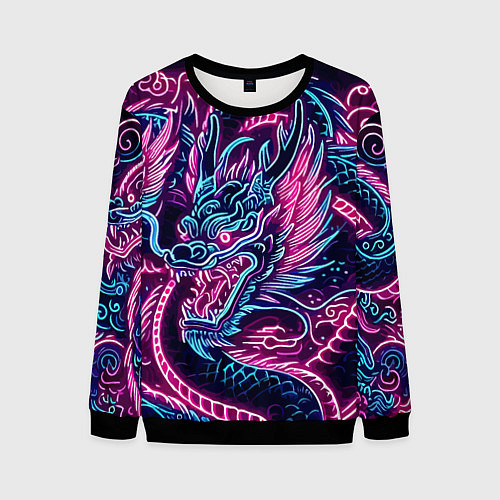 Мужской свитшот Neon Japanese dragon - irezumi / 3D-Черный – фото 1