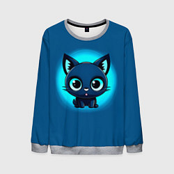 Свитшот мужской Котёнок на синем, цвет: 3D-меланж