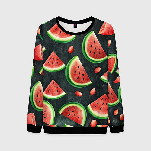 Мужской свитшот Паттерн красные дольки арбуза / 3D-Черный – фото 1