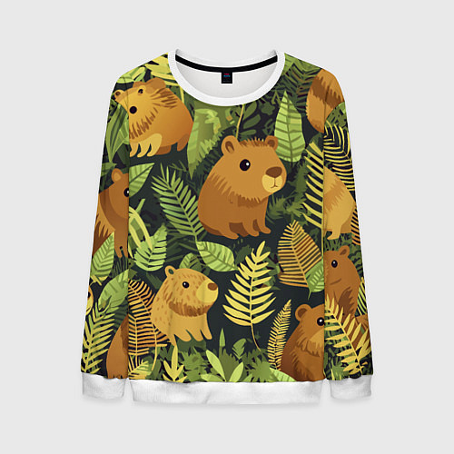 Мужской свитшот Капибары - лесной маскировочный камуфляж / 3D-Белый – фото 1