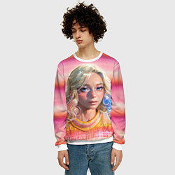 Свитшот мужской Энид Синклер - арт и текстура розового свитера, цвет: 3D-белый — фото 2
