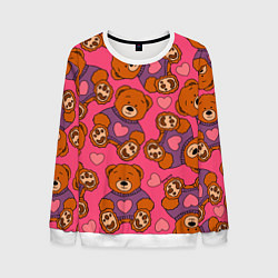 Мужской свитшот Мишки игрушки в розовых свитерах и сердечки