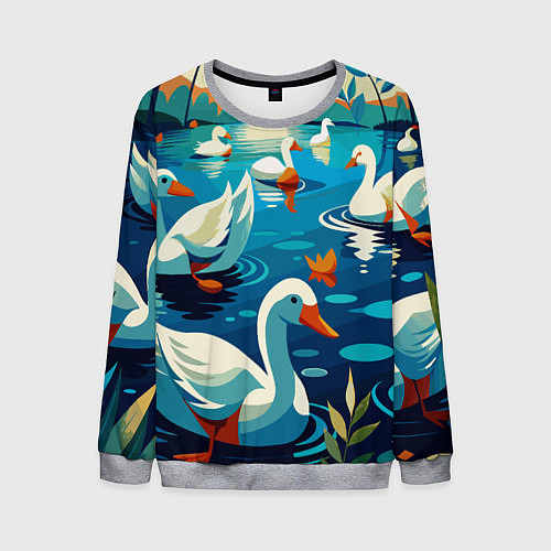 Мужской свитшот Гуси лебеди вода / 3D-Меланж – фото 1