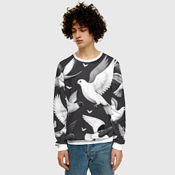 Свитшот мужской Белые сизые голуби летящие в небе, цвет: 3D-белый — фото 2